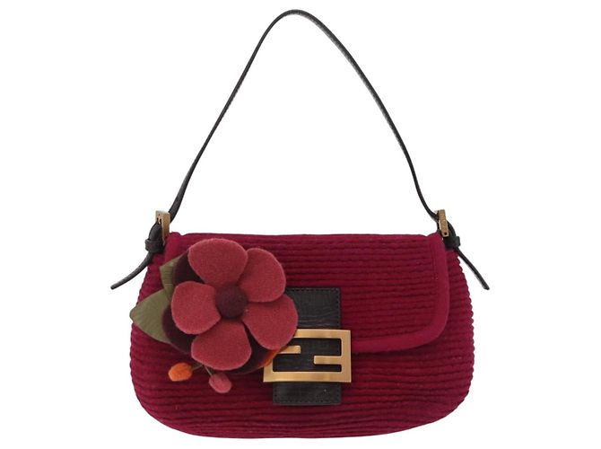 Borsa a tracolla FENDI Mamma Baguette in lana rossa e oro 8BR180 Auth 206269SM - vista 13