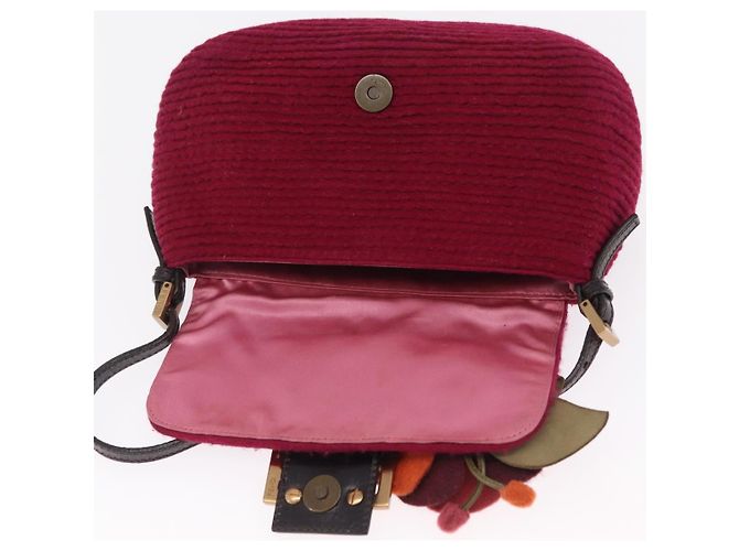 Borsa a tracolla FENDI Mamma Baguette in lana rossa e oro 8BR180 Auth 206269SM - vista 25