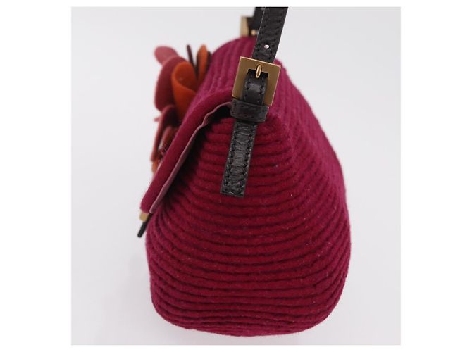 Borsa a tracolla FENDI Mamma Baguette in lana rossa e oro 8BR180 Auth 206269SM - vista 3