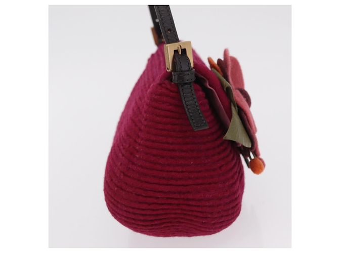 Borsa a tracolla FENDI Mamma Baguette in lana rossa e oro 8BR180 Auth 206269SM - vista 4