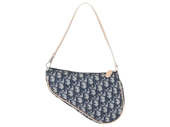 Pouch Saddle Christian Dior Trotter Canvas PVC Blue Silver Auth ka6323V Argento - vista 2