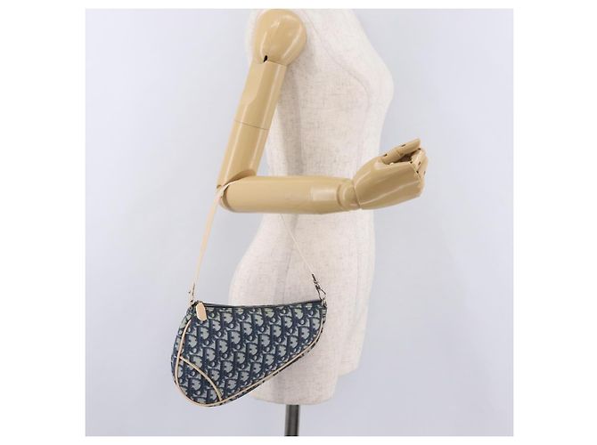 Pouch Saddle Christian Dior Trotter Canvas PVC Blue Silver Auth ka6323V Argento - vista 22