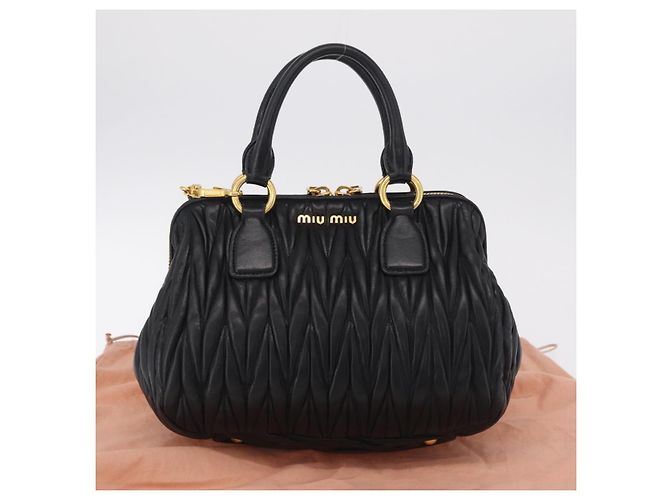Borsa a mano Miu Miu Matelassé in pelle 2way Nera Tono Oro Auth ki6891M Nero - vista 12