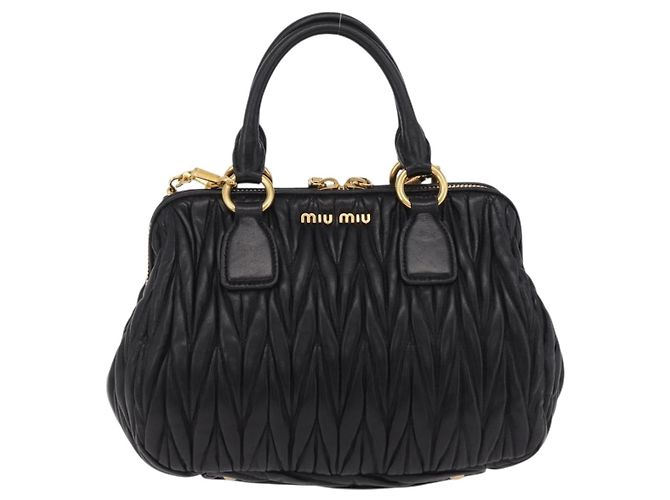 Borsa a mano Miu Miu Matelassé in pelle 2way Nera Tono Oro Auth ki6891M Nero - vista 13