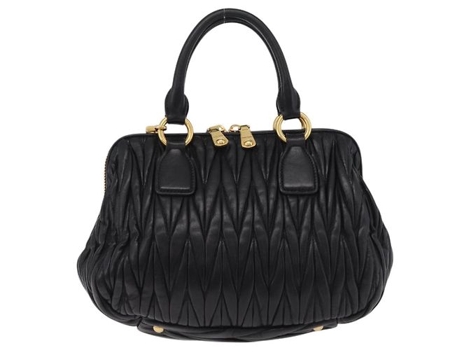 Borsa a mano Miu Miu Matelassé in pelle 2way Nera Tono Oro Auth ki6891M Nero - vista 2
