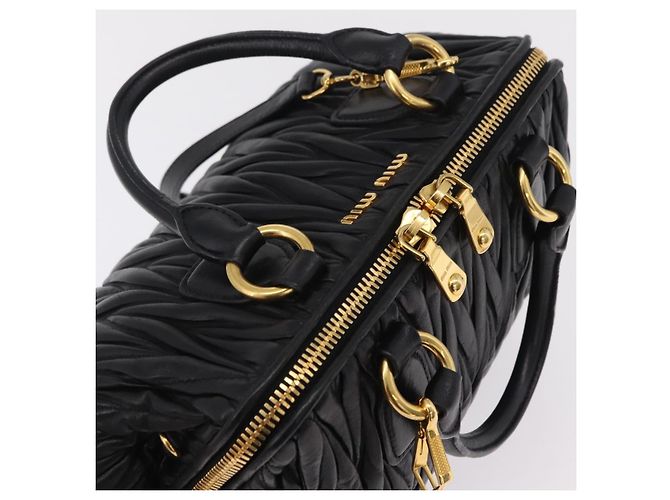 Borsa a mano Miu Miu Matelassé in pelle 2way Nera Tono Oro Auth ki6891M Nero - vista 6