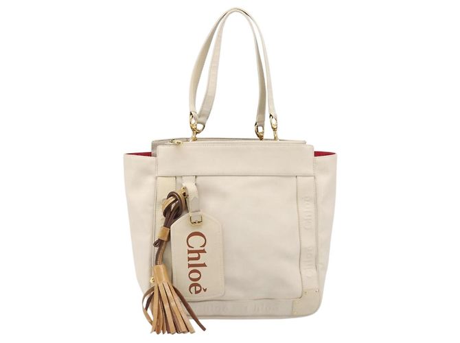 Chloé Borsa Tote Chloe Eden Small in Pelle Bianco Oro Auth 204236 D'oro - vista 13