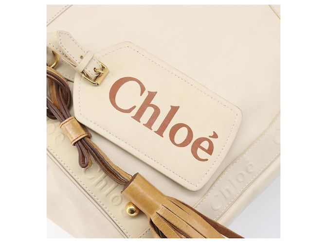 Chloé Borsa Tote Chloe Eden Small in Pelle Bianco Oro Auth 204236 D'oro - vista 17