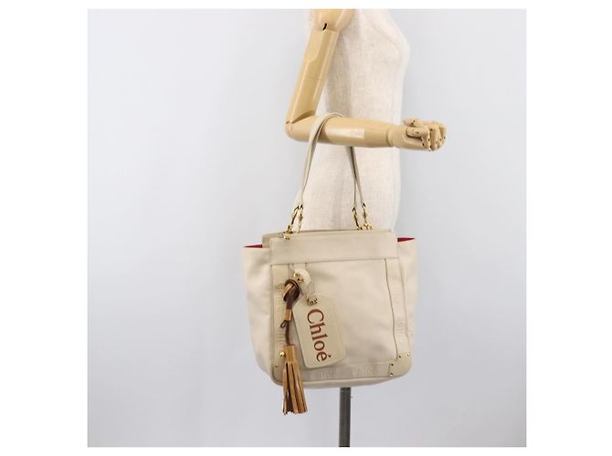 Chloé Borsa Tote Chloe Eden Small in Pelle Bianco Oro Auth 204236 D'oro - vista 26