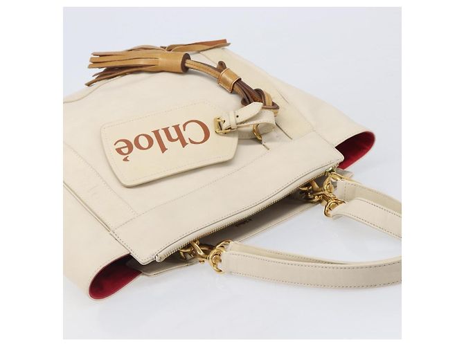 Chloé Borsa Tote Chloe Eden Small in Pelle Bianco Oro Auth 204236 D'oro - vista 6