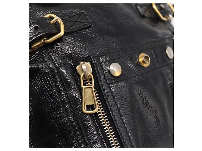 Autre Marque Borsa Tote SAINT LAURENT Downtown in pelle verniciata nera e oro Auth bs37430A Nero D'oro - vista 18