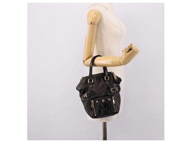 Autre Marque Borsa Tote SAINT LAURENT Downtown in pelle verniciata nera e oro Auth bs37430A Nero D'oro - vista 24