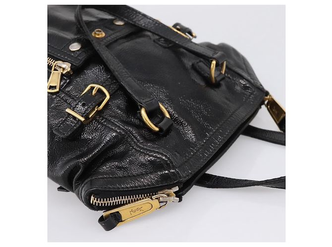 Autre Marque Borsa Tote SAINT LAURENT Downtown in pelle verniciata nera e oro Auth bs37430A Nero D'oro - vista 6
