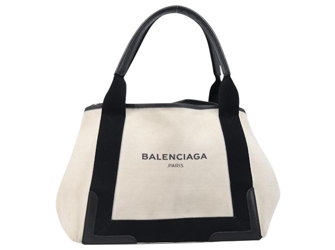 BALENCIAGA Navy Cabas Tragetasche aus Canvas Weiß Schwarz 339933 Auth bs37238 - Ansicht 13