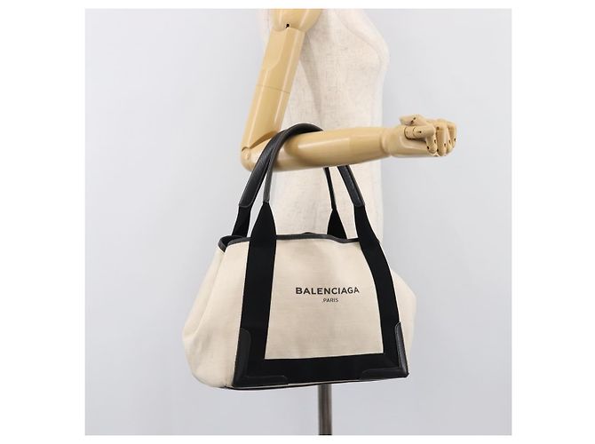 BALENCIAGA Navy Cabas Tragetasche aus Canvas Weiß Schwarz 339933 Auth bs37238 - Ansicht 23