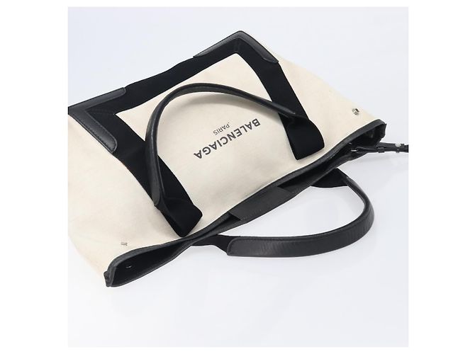 BALENCIAGA Navy Cabas Tragetasche aus Canvas Weiß Schwarz 339933 Auth bs37238 - Ansicht 6
