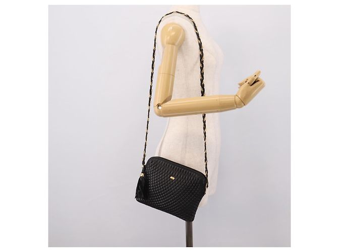Bally Schultertasche mit Kette aus Leder Schwarz Goldfarben Auth BA16143 - Ansicht 25
