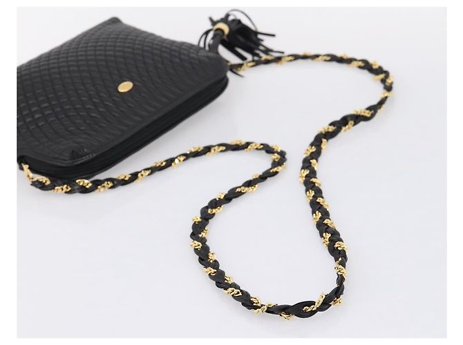 Bally Schultertasche mit Kette aus Leder Schwarz Goldfarben Auth BA16143 - Ansicht 7