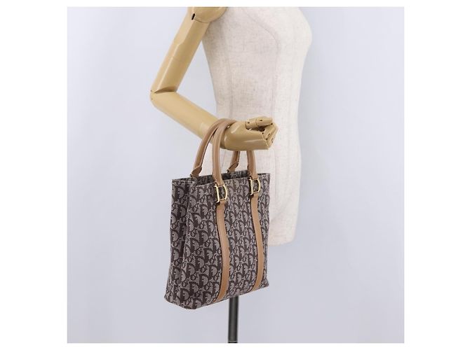 Borsa a mano Christian Dior Trotter Canvas Marrone Oro Auth ka6338V D'oro - vista 26