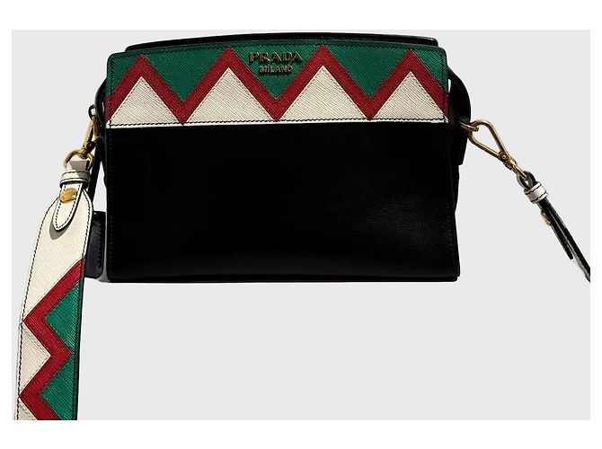 Prada Double Handtasche aus schwarzem Saffiano Leder - Ansicht 2