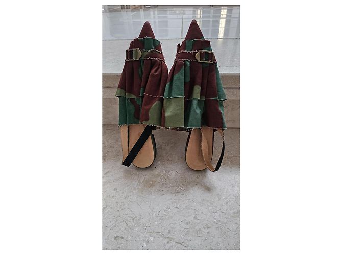 Erika Cavallini Slingback Flats Camouflage Marrone Verde - vista 3