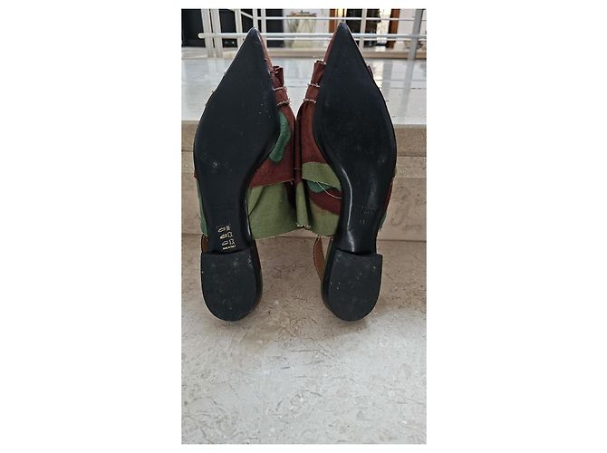 Erika Cavallini Slingback Flats Camouflage Marrone Verde - vista 4