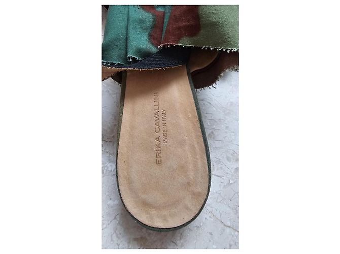 Erika Cavallini Slingback Flats Camouflage Marrone Verde - vista 5
