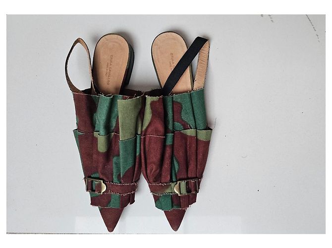 Erika Cavallini Slingback Flats Camouflage Marrone Verde - vista 6
