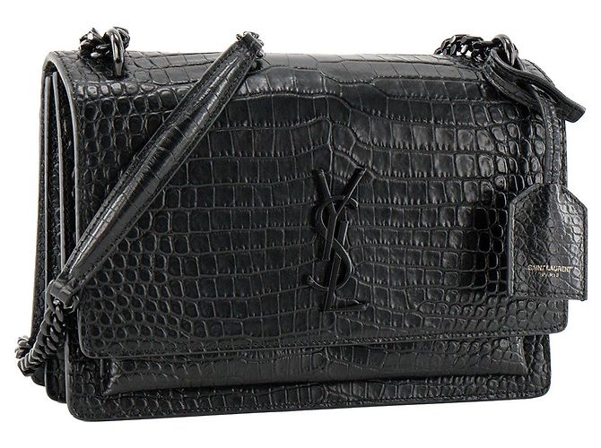 Autre Marque SAINT LAURENT - Borsa a tracolla Saint Laurent Sunset in pelle goffrata croc full black Nero - vista 2