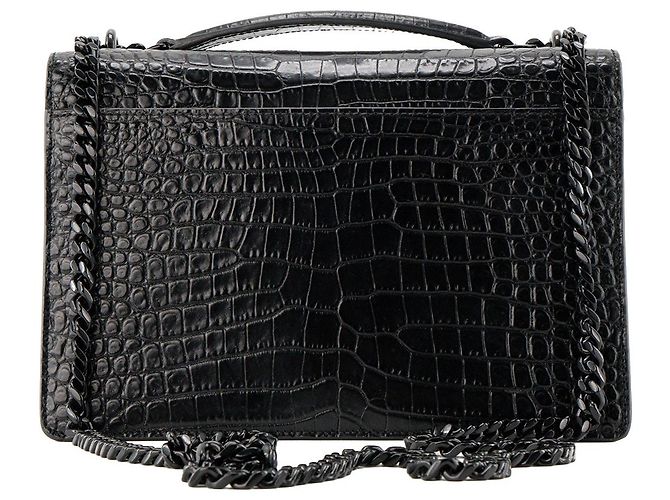 Autre Marque SAINT LAURENT - Borsa a tracolla Saint Laurent Sunset in pelle goffrata croc full black Nero - vista 3