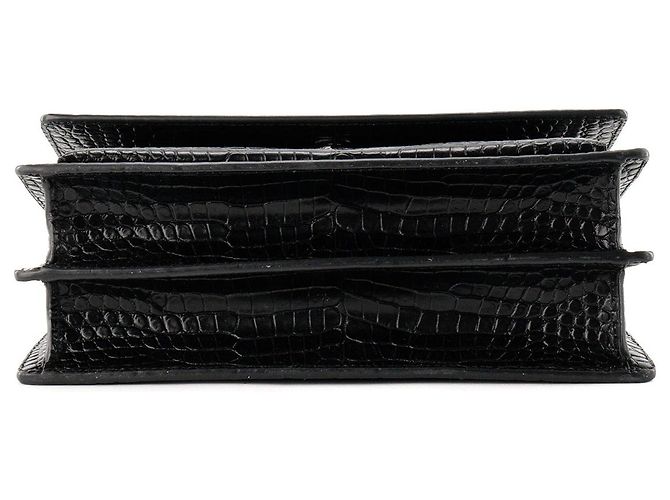 Autre Marque SAINT LAURENT - Borsa a tracolla Saint Laurent Sunset in pelle goffrata croc full black Nero - vista 4
