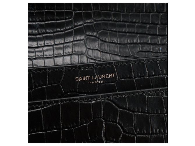 Autre Marque SAINT LAURENT - Borsa a tracolla Saint Laurent Sunset in pelle goffrata croc full black Nero - vista 5