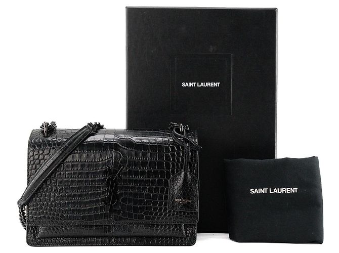 Autre Marque SAINT LAURENT - Borsa a tracolla Saint Laurent Sunset in pelle goffrata croc full black Nero - vista 7