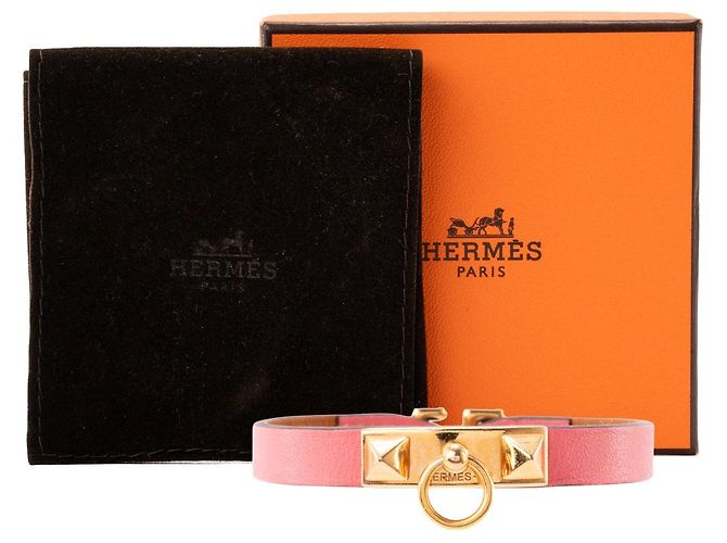 HERMÈS - Bracciale Rivale Hermès in pelle liscia rosa (T3) - vista 5