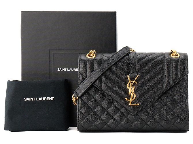 Autre Marque SAINT LAURENT - Borsa a tracolla Envelope Medium Saint Laurent in pelle grana grossa nera Nero - vista 9