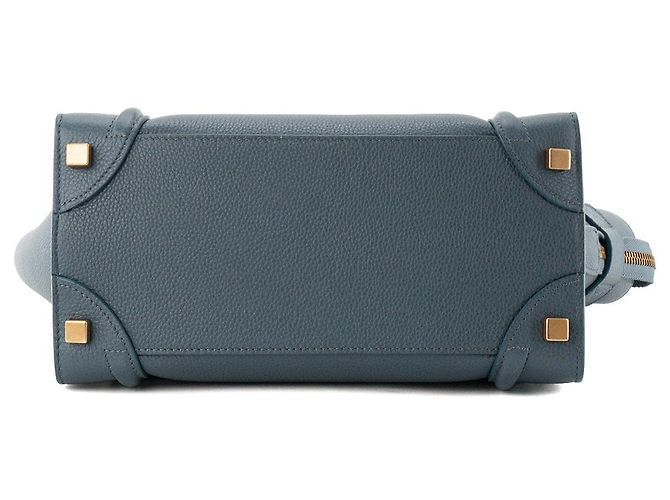 Céline CELINE - Borsa a mano Luggage Micro Celine in pelle grana blu canard - vista 4