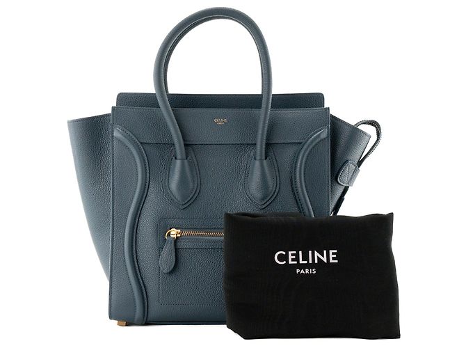 Céline CELINE - Borsa a mano Luggage Micro Celine in pelle grana blu canard - vista 9