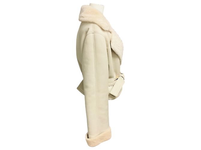 Autre Marque Fleurette Pearl Shearling-Jacke mit Gürtel Beige - Ansicht 2