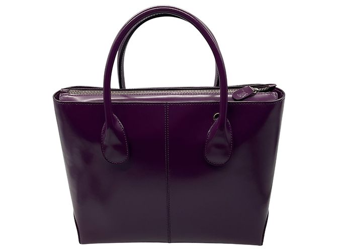 Borsa tote Tod's in pelle lucida viola con doppio manico superiore - vista 3