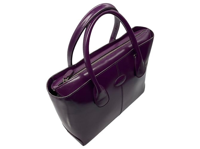 Borsa tote Tod's in pelle lucida viola con doppio manico superiore - vista 5