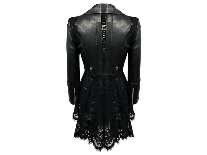 Alexander McQueen Leder-Bikerjacke mit schwarzer Spitzenborte - Ansicht 3