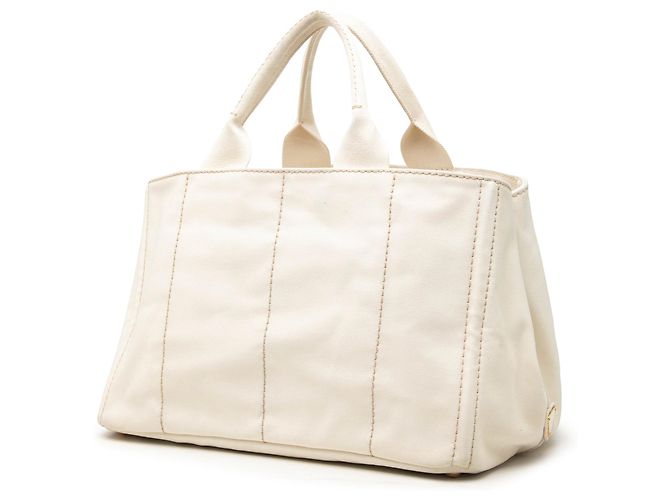Borsa Tote Satchel Prada Large Canvas Canapa Logo Bianca Bianco - vista 2
