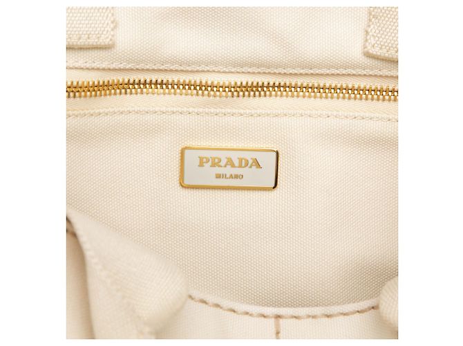 Borsa Tote Satchel Prada Large Canvas Canapa Logo Bianca Bianco - vista 5