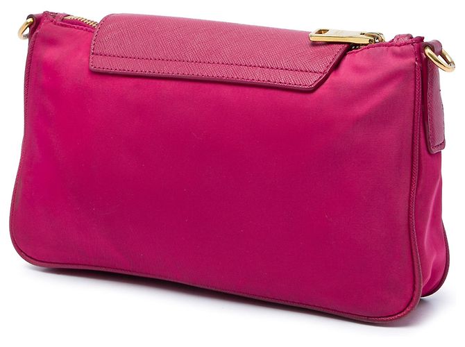 Borsa a tracolla Prada in Tessuto con rifiniture in Saffiano e catena, Rosa - vista 2
