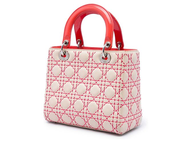 Autre Marque Borsa Lady Dior Medium in pelle d'agnello arancione con cuciture Cannage - vista 2