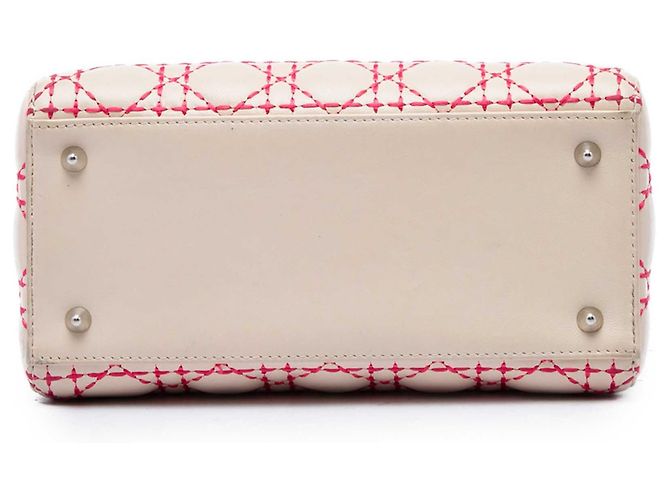 Autre Marque Borsa Lady Dior Medium in pelle d'agnello arancione con cuciture Cannage - vista 3