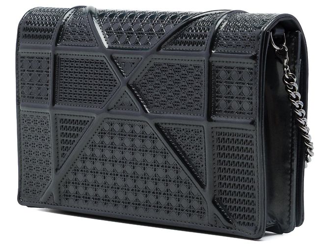 Autre Marque Borsa a tracolla Diorama Wallet on Chain in vernice metallizzata Microcannage nera Dior Nero - vista 2