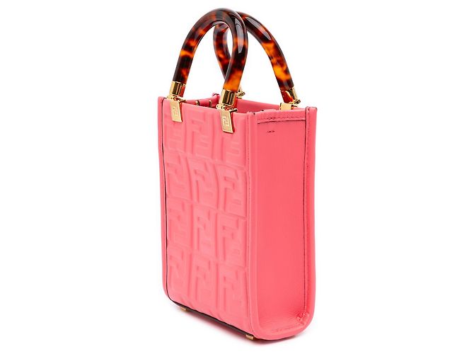 Borsa Tote Sunshine Fendi Mini Zucca in pelle goffrata rosa - vista 2