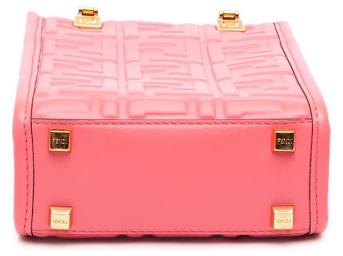 Borsa Tote Sunshine Fendi Mini Zucca in pelle goffrata rosa - vista 3