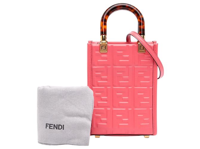 Borsa Tote Sunshine Fendi Mini Zucca in pelle goffrata rosa - vista 7